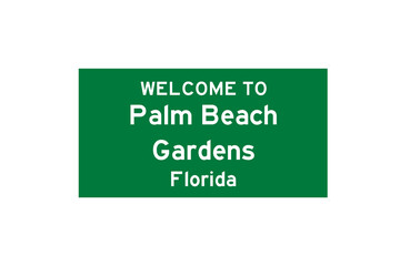 Palm Beach Gardens, Florida, USA. City limit sign on transparent background. 