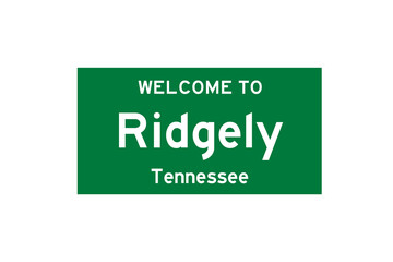 Ridgely, Tennessee, USA. City limit sign on transparent background. 