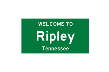 Ripley, Tennessee, USA. City limit sign on transparent background. 