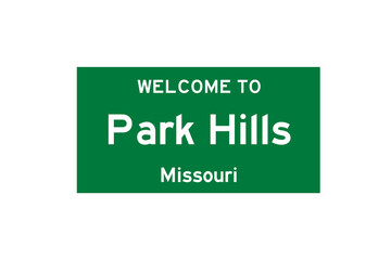 Park Hills, Missouri, USA. City limit sign on transparent background. 