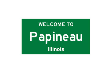 Papineau, Illinois, USA. City limit sign on transparent background. 