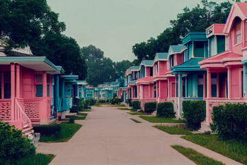 Colorful suburban homes illustration