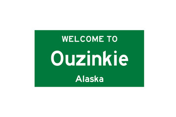 Ouzinkie, Alaska, USA. City limit sign on transparent background. 