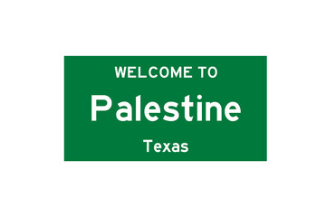 Palestine, Texas, USA. City limit sign on transparent background. 