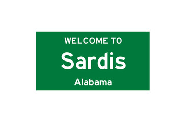 Sardis, Alabama, USA. City limit sign on transparent background. 