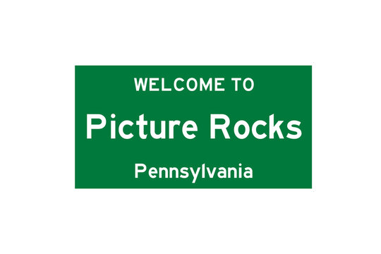 Picture Rocks, Pennsylvania, USA. City limit sign on transparent background. 