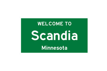 Scandia, Minnesota, USA. City limit sign on transparent background. 