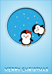 new year holiday card. funny penguins