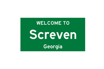 Screven, Georgia, USA. City limit sign on transparent background. 