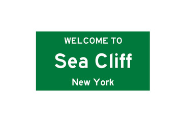 Sea Cliff, New York, USA. City limit sign on transparent background. 