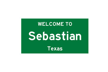 Sebastian, Texas, USA. City limit sign on transparent background. 