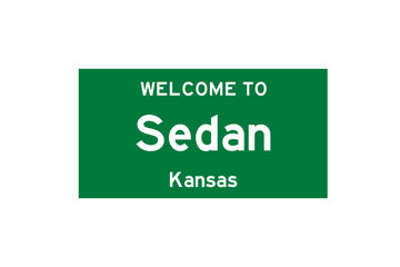 Sedan, Kansas, USA. City limit sign on transparent background. 