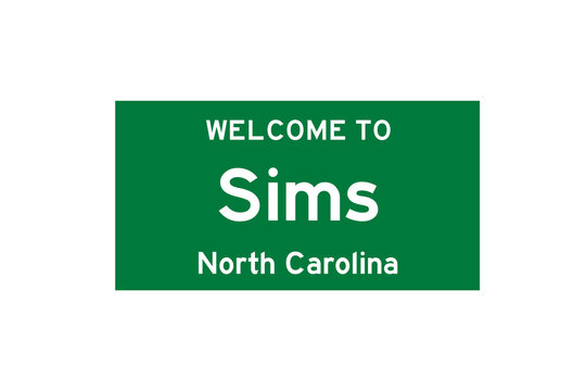 Sims, North Carolina, USA. City limit sign on transparent background. 
