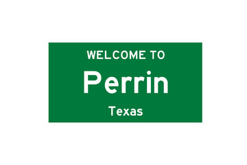 Perrin, Texas, USA. City limit sign on transparent background. 