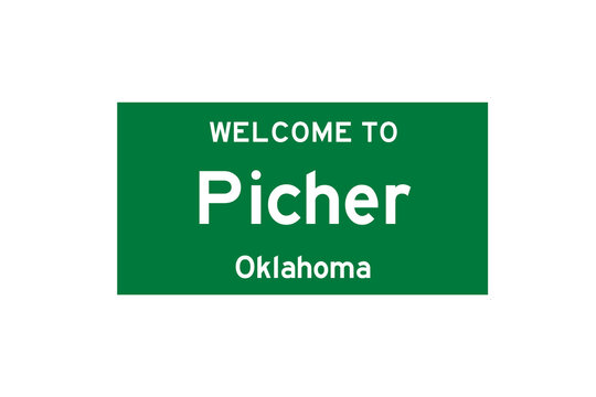 Picher, Oklahoma, USA. City limit sign on transparent background. 