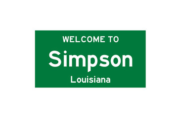 Simpson, Louisiana, USA. City limit sign on transparent background. 
