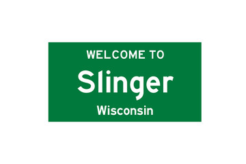 Slinger, Wisconsin, USA. City limit sign on transparent background. 