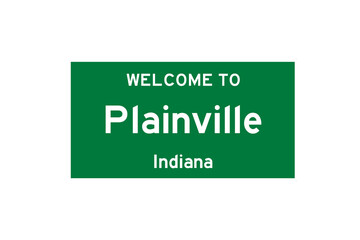 Plainville, Indiana, USA. City limit sign on transparent background. 