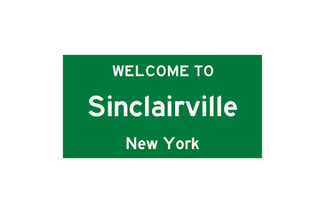 Sinclairville, New York, USA. City limit sign on transparent background. 