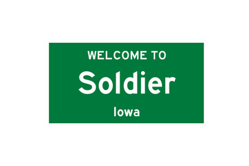 Soldier, Iowa, USA. City limit sign on transparent background. 
