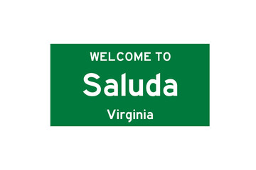Saluda, Virginia, USA. City limit sign on transparent background. 