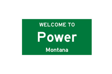 Power, Montana, USA. City limit sign on transparent background. 