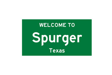 Spurger, Texas, USA. City limit sign on transparent background. 