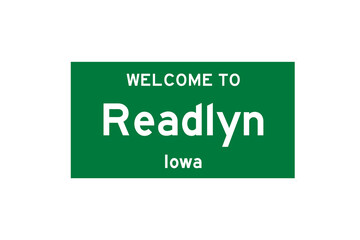 Readlyn, Iowa, USA. City limit sign on transparent background. 