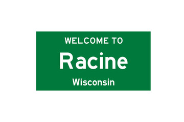 Racine, Wisconsin, USA. City limit sign on transparent background. 