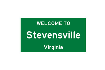 Stevensville, Virginia, USA. City limit sign on transparent background. 