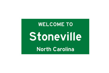 Stoneville, North Carolina, USA. City limit sign on transparent background. 