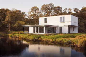 Modern house near a lake illustration