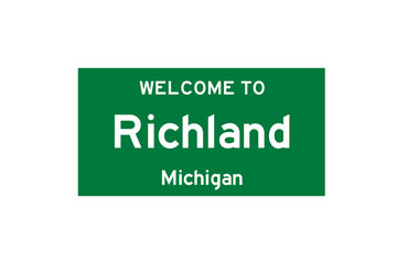 Richland, Michigan, USA. City limit sign on transparent background. 