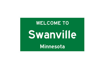 Swanville, Minnesota, USA. City limit sign on transparent background. 