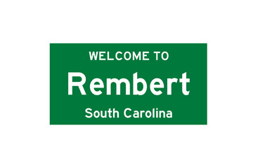 Rembert, South Carolina, USA. City limit sign on transparent background. 