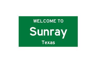 Sunray, Texas, USA. City limit sign on transparent background. 