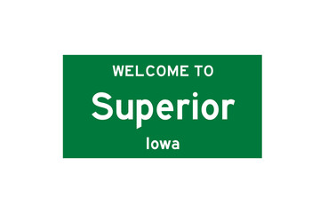 Superior, Iowa, USA. City limit sign on transparent background. 