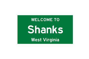 Shanks, West Virginia, USA. City limit sign on transparent background. 