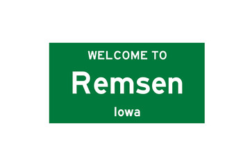 Remsen, Iowa, USA. City limit sign on transparent background. 