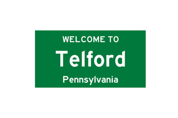 Telford, Pennsylvania, USA. City limit sign on transparent background. 