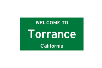 Torrance, California, USA. City limit sign on transparent background. 