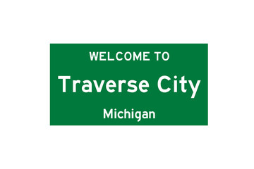 Traverse City, Michigan, USA. City limit sign on transparent background. 