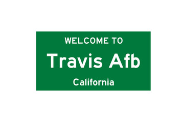 Travis Afb, California, USA. City limit sign on transparent background. 