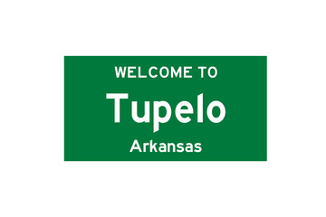 Tupelo, Arkansas, USA. City limit sign on transparent background. 