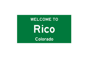 Rico, Colorado, USA. City limit sign on transparent background. 