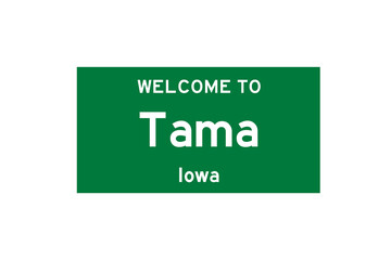 Tama, Iowa, USA. City limit sign on transparent background. 