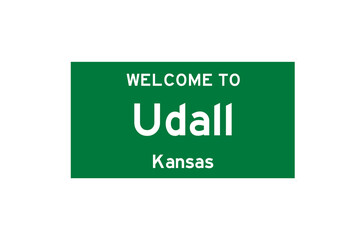 Udall, Kansas, USA. City limit sign on transparent background. 
