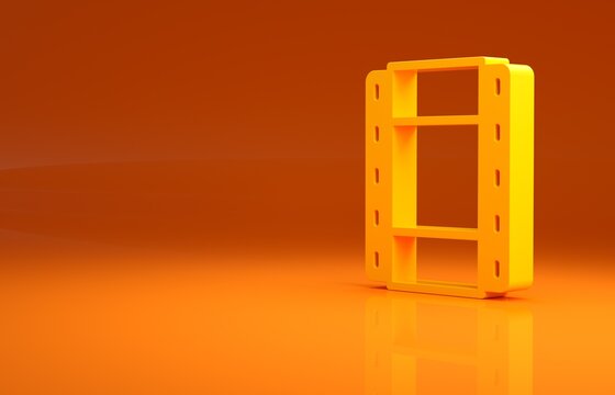 Yellow Play Video icon isolated on orange background. Film strip sign. Minimalism concept. 3d illustration 3D render