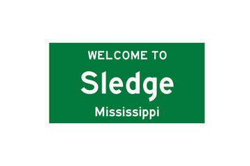 Sledge, Mississippi, USA. City limit sign on transparent background. 