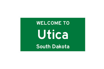 Utica, South Dakota, USA. City limit sign on transparent background. 